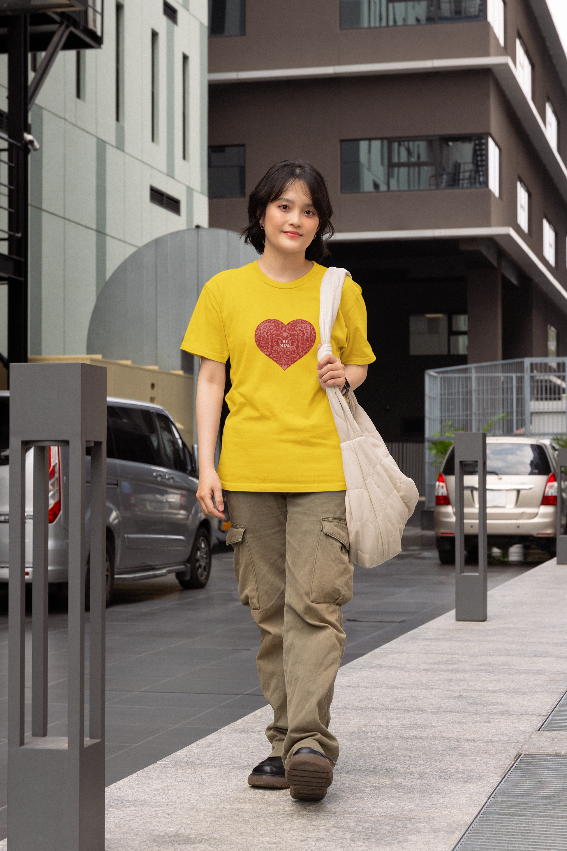 Be mine half sleeve yellow round neck t-shirt for women by hello swanky
