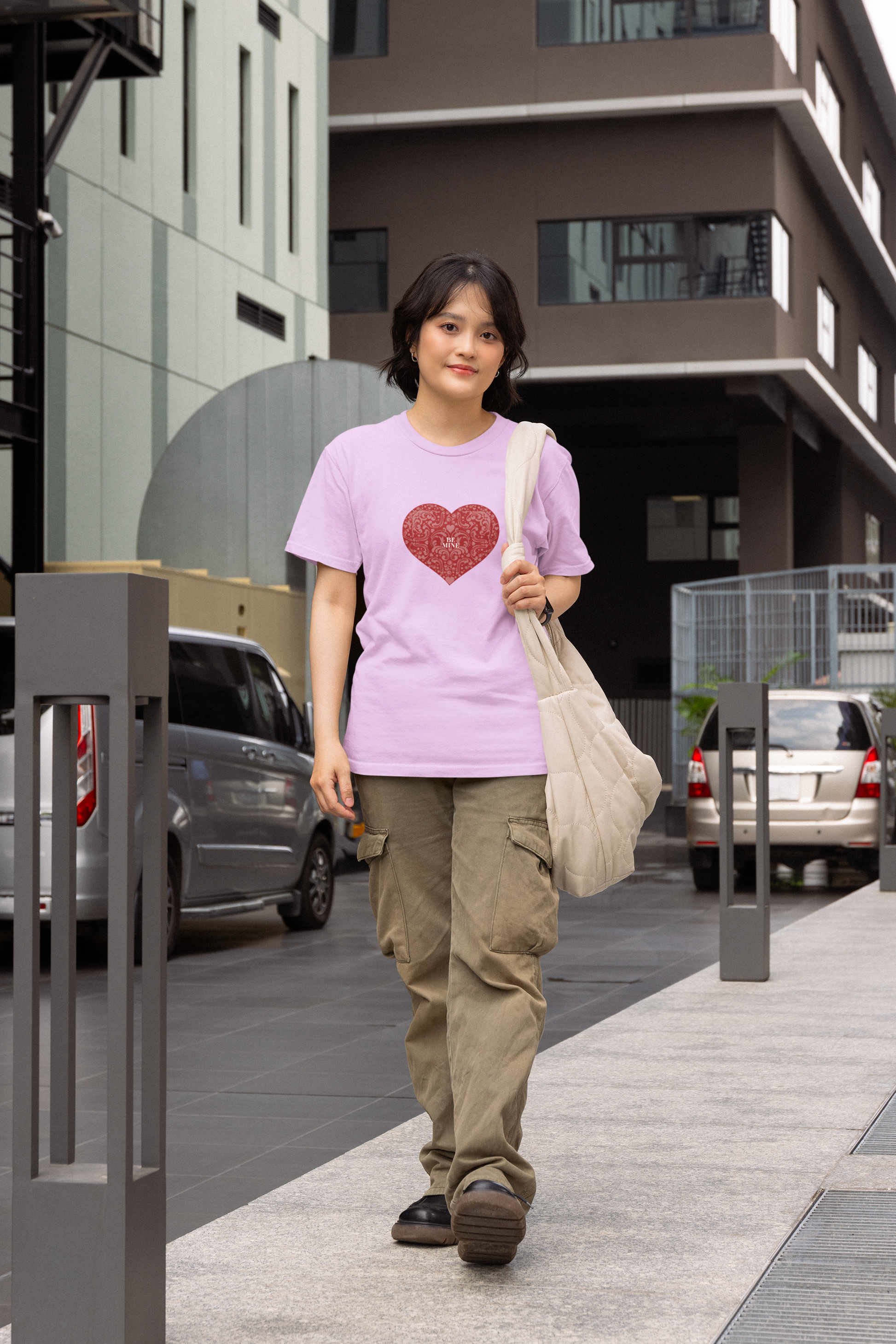 Be mine half sleeve lavender round neck t-shirt for women by hello swanky
