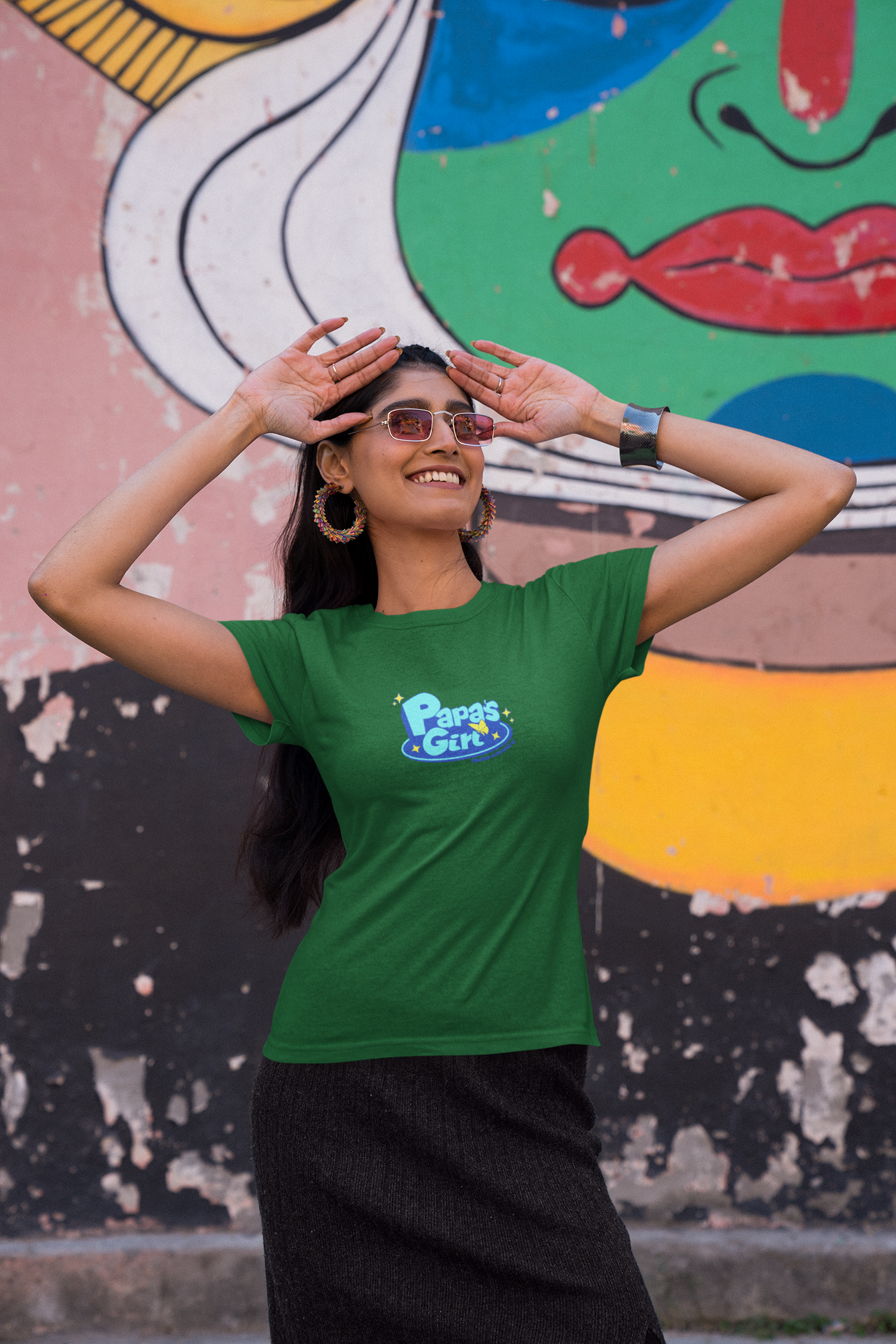 Papa’s girl half sleeve bottle green round neck t-shirt for women by hello