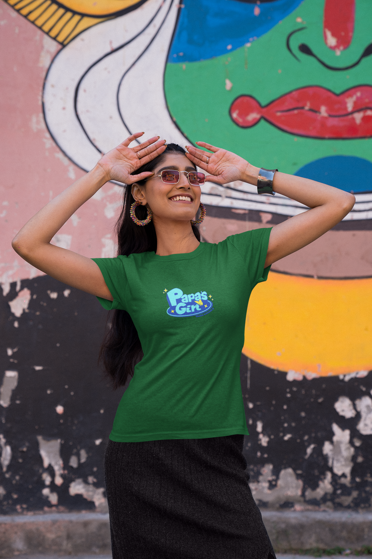 Papa's girl Half Sleeve Bottle Green Round Neck T-Shirt for Women by Hello Swanky