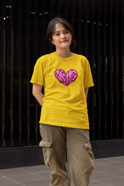 Love half sleeve yellow round neck t-shirt for women by hello swanky - s