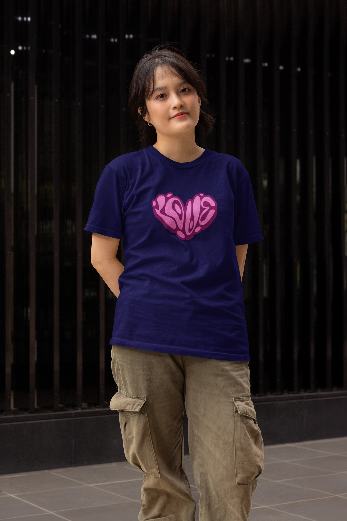 LOVE Half Sleeve Navy Blue Round Neck T-Shirt for Women by Hello Swanky