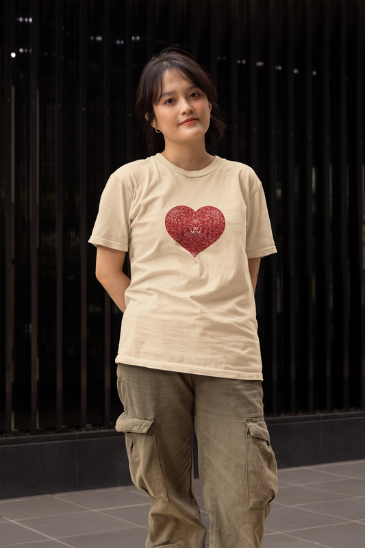 Be mine half sleeve beige round neck t-shirt for women by hello swanky - s