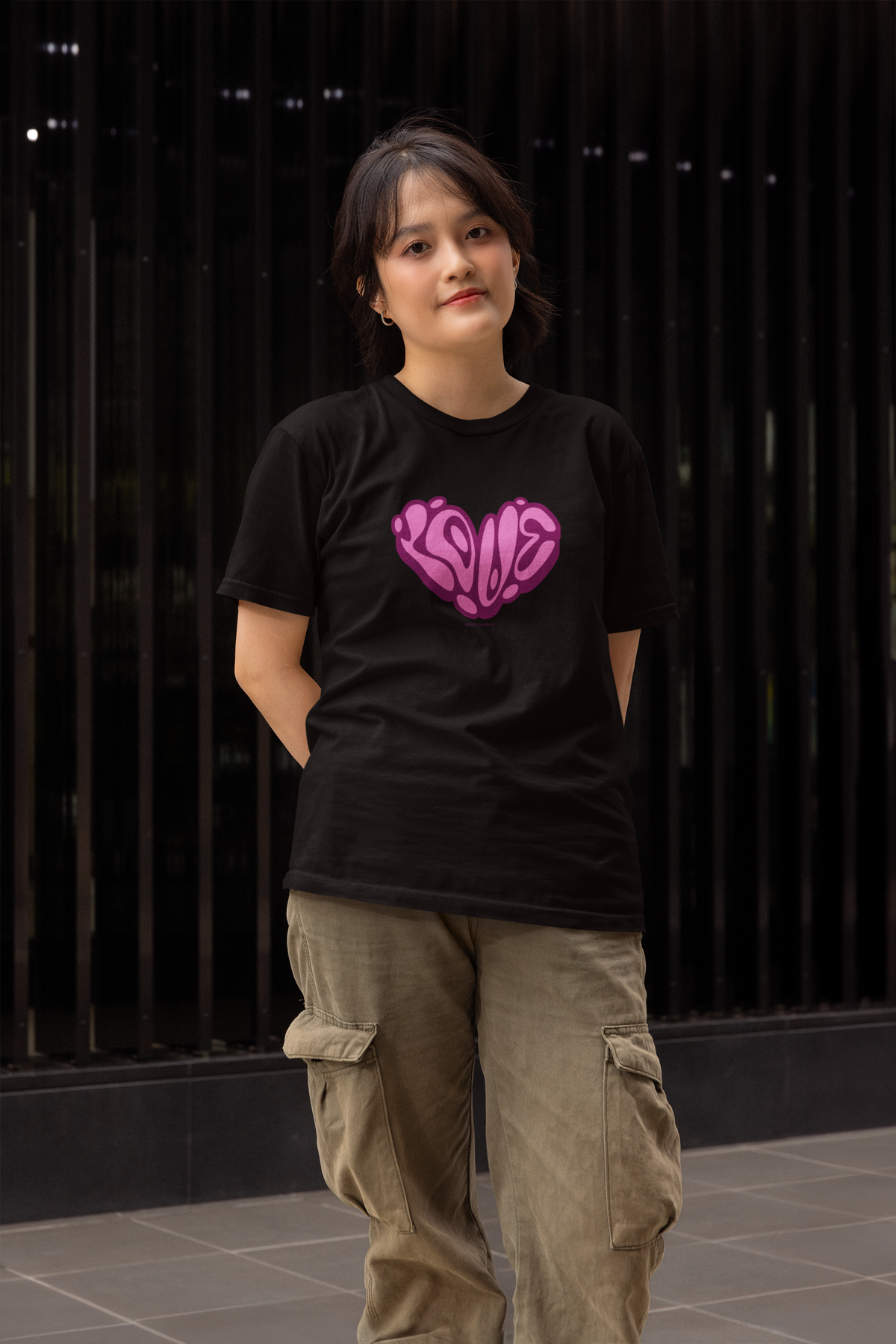 LOVE Half Sleeve Black Round Neck T-Shirt for Women by Hello Swanky