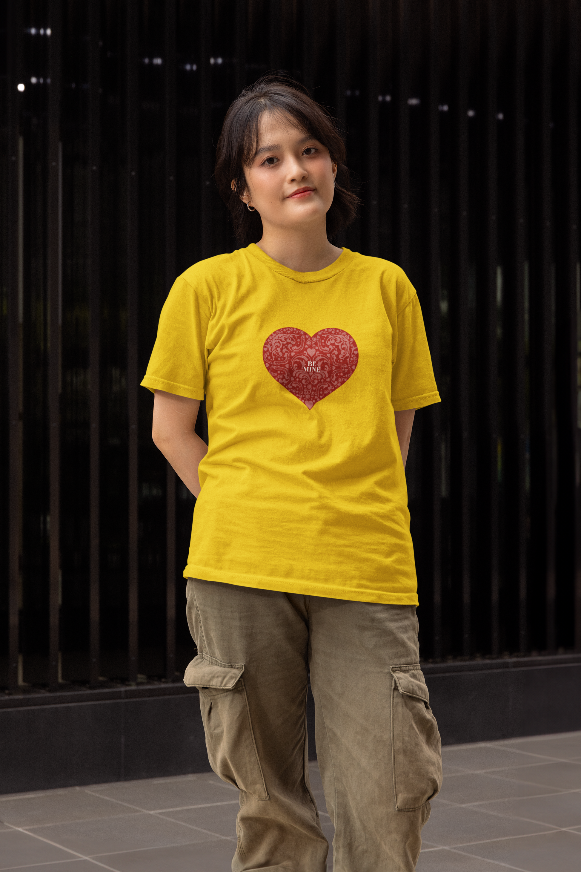 Be mine half sleeve yellow round neck t-shirt for women by hello swanky - s