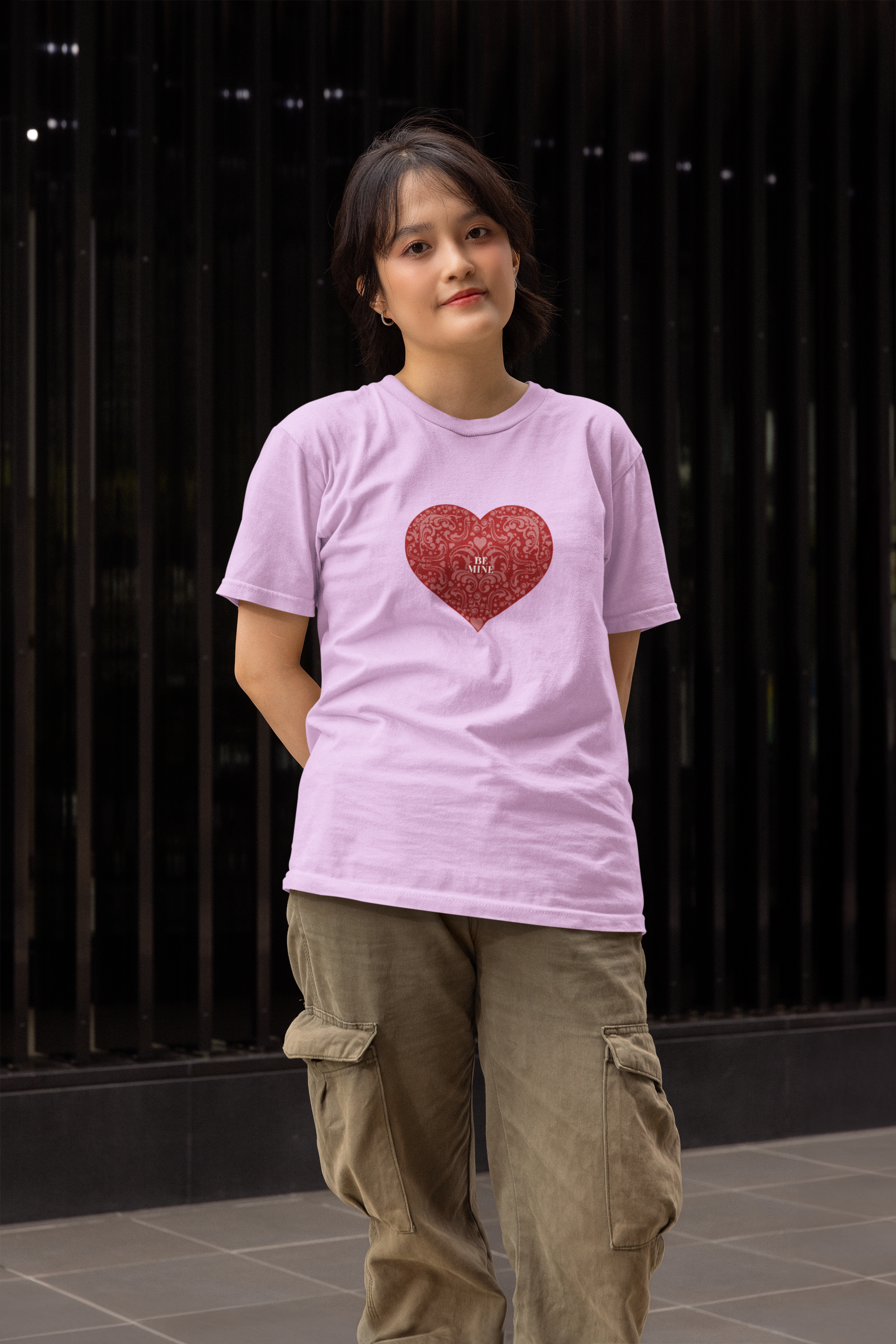 Be mine half sleeve lavender round neck t-shirt for women by hello swanky - m