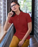 Solid Women's Premium Maroon  Polo Neck T-Shirt 100% Cotton by Hello Swanky