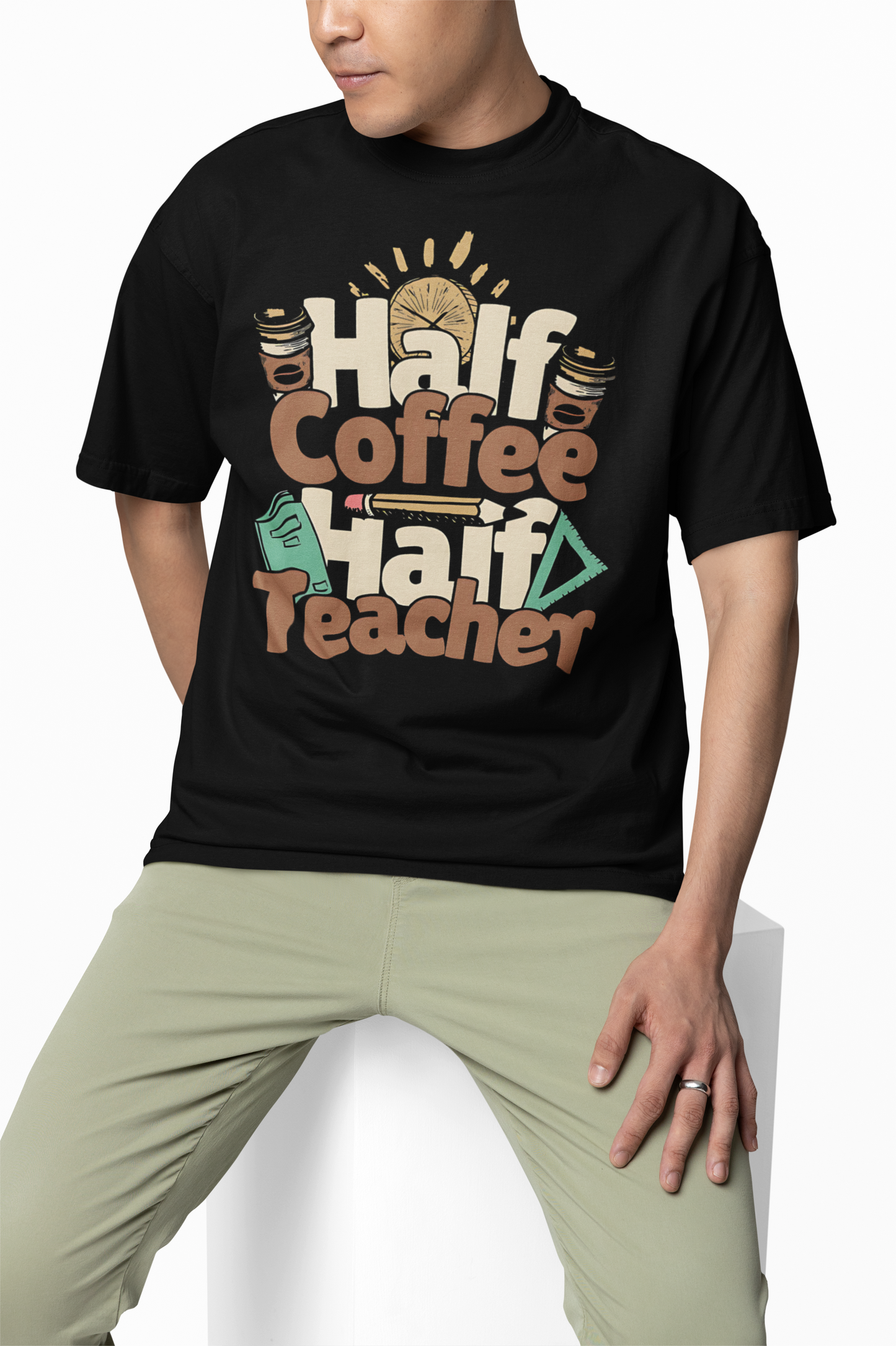 Half Coffee Oversized T-Shirts – Trendy Graphic Tee Style