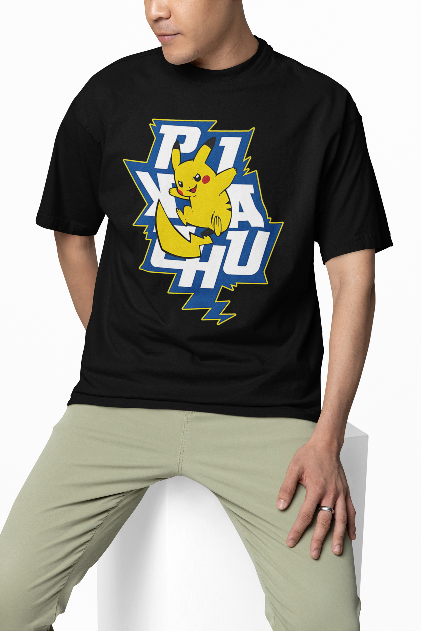 Thunder Pikachu Oversized T-Shirts Anime Graphic Streetwear Tee