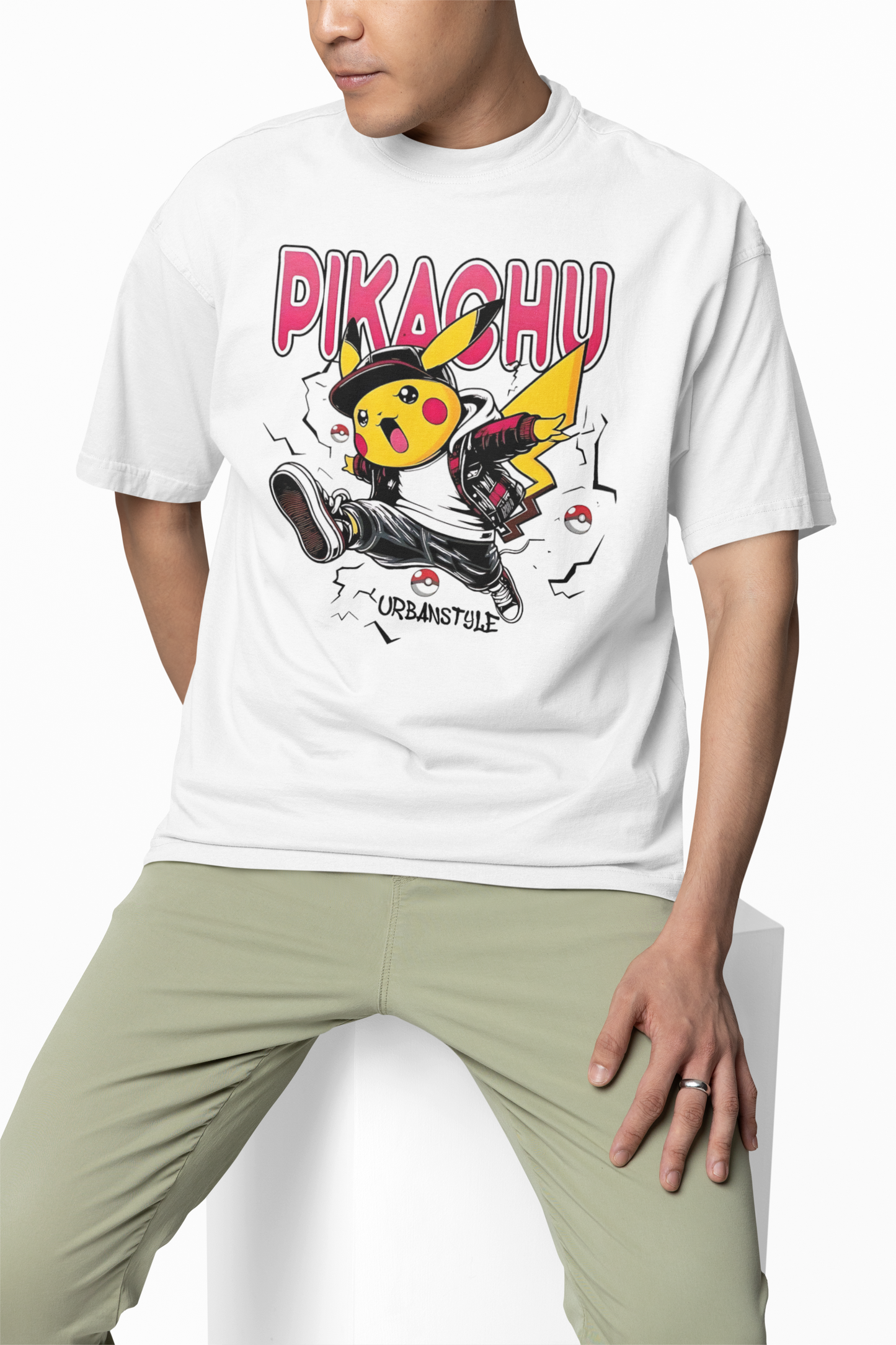 Pikachu Urbanstyle White T-Shirt – Stylish Oversized Streetwear