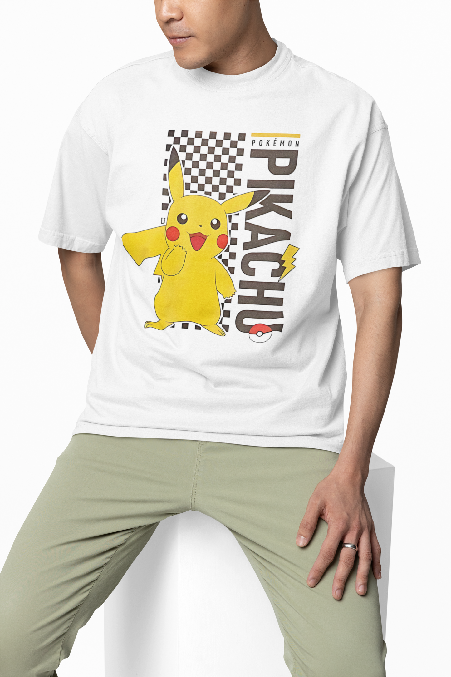 Pikachu Ball Oversized White T-Shirt–Bold & Comfy Streetwear