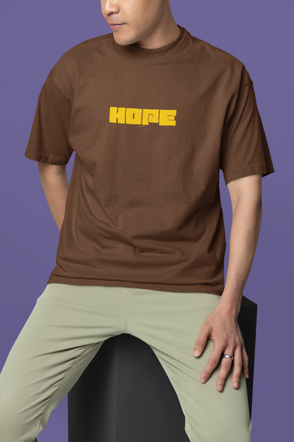 Hope Half Sleeve Brown Oversized T-Shirt for Men by Hello Swanky