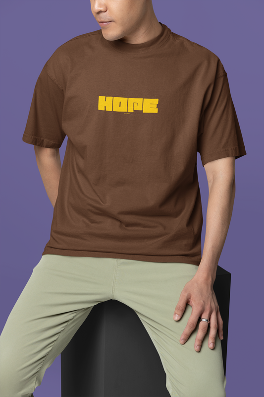 Hope Half Sleeve Brown Oversized T-Shirt for Men by Hello Swanky