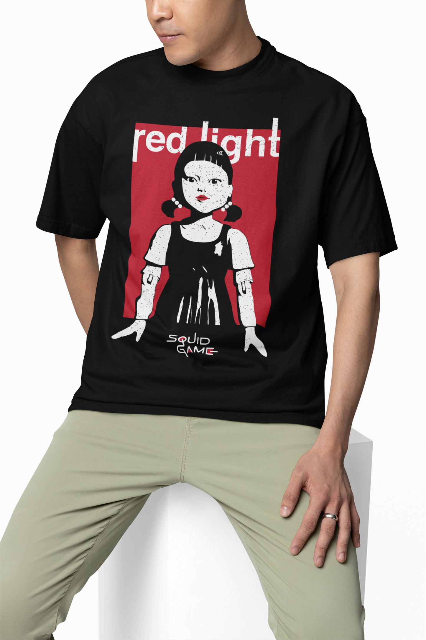 Oversized T-Shirt Red Light Black Streetwear Style Tee
