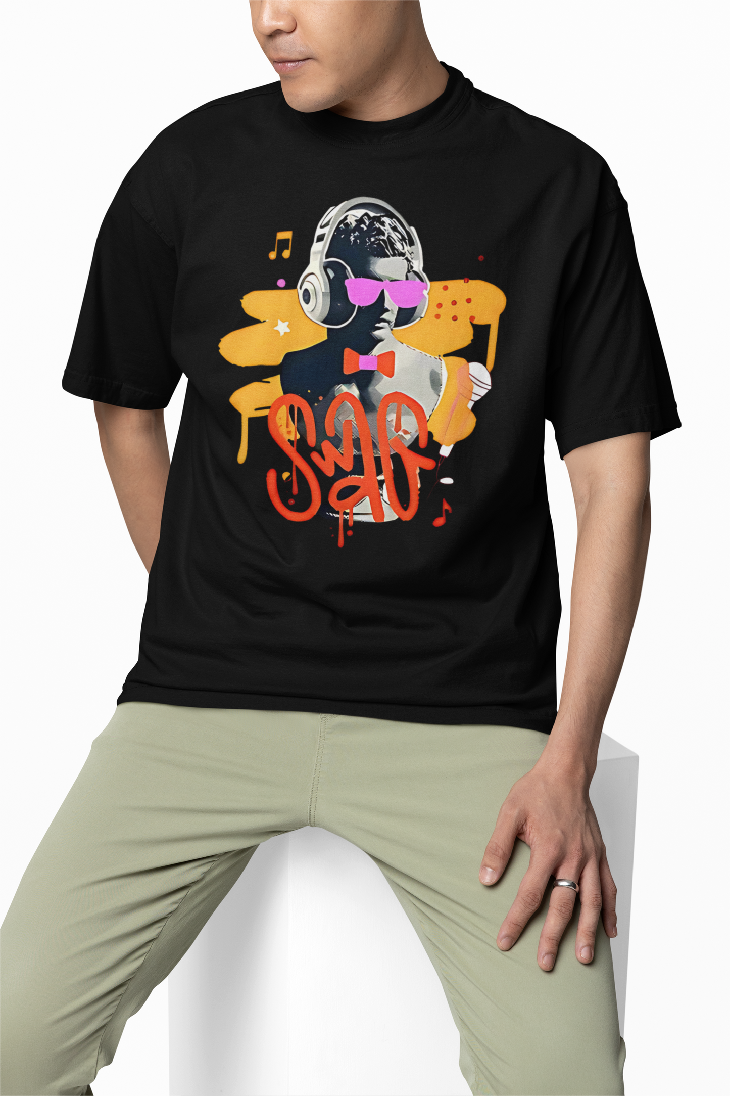 Statue Headphones Oversized T-Shirt Trendy Art Streetwear