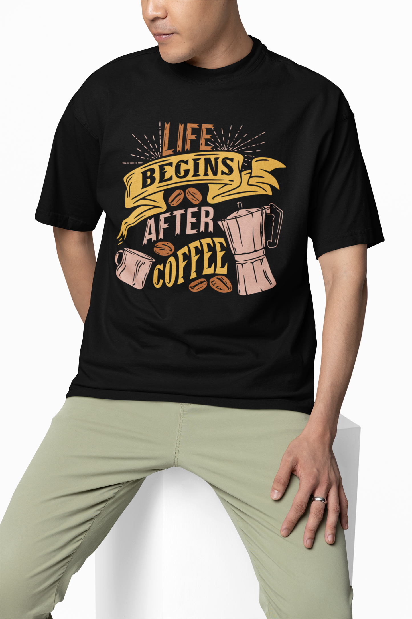 Life Begins After Coffee Black Oversized T-Shirt for Comfort