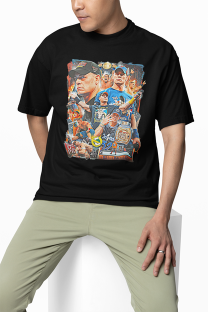 John Cena Never Give Up Oversized T-Shirts Bold Wrestling Style