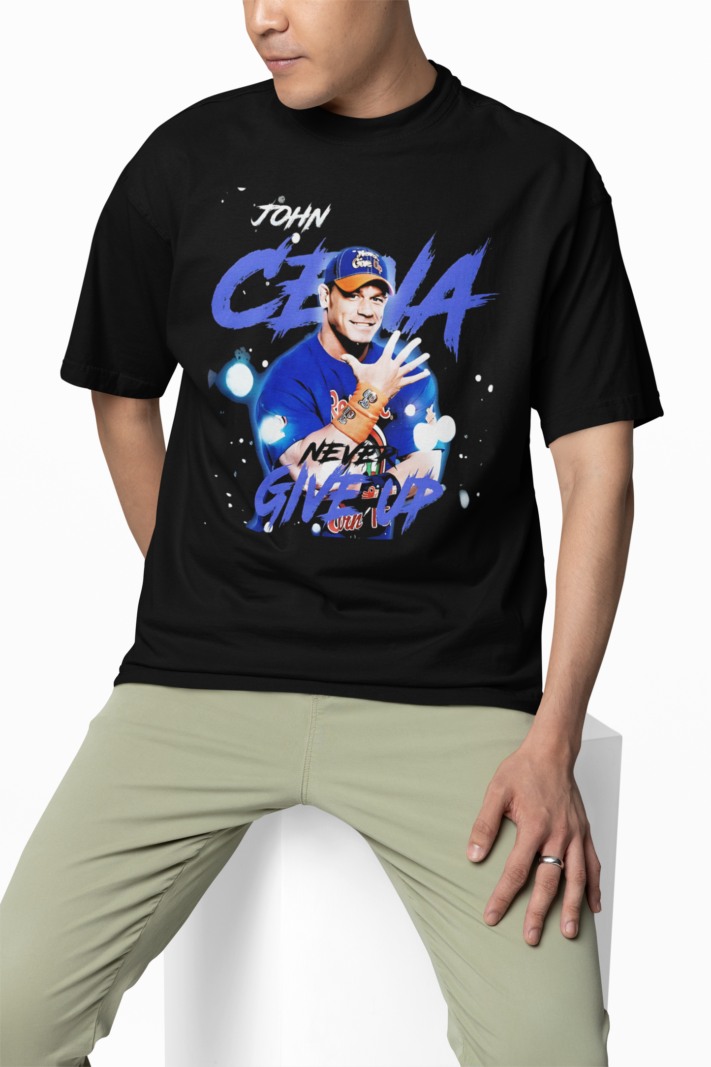 John Cena Never Give Up Oversized T-Shirts Iconic WWE Style