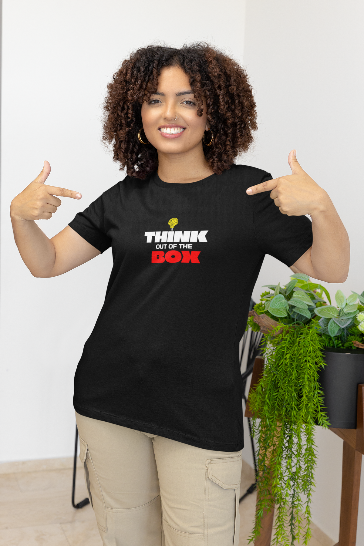 Think Box Half Sleeve Black Round Neck T-Shirt for Women by Hello Swanky