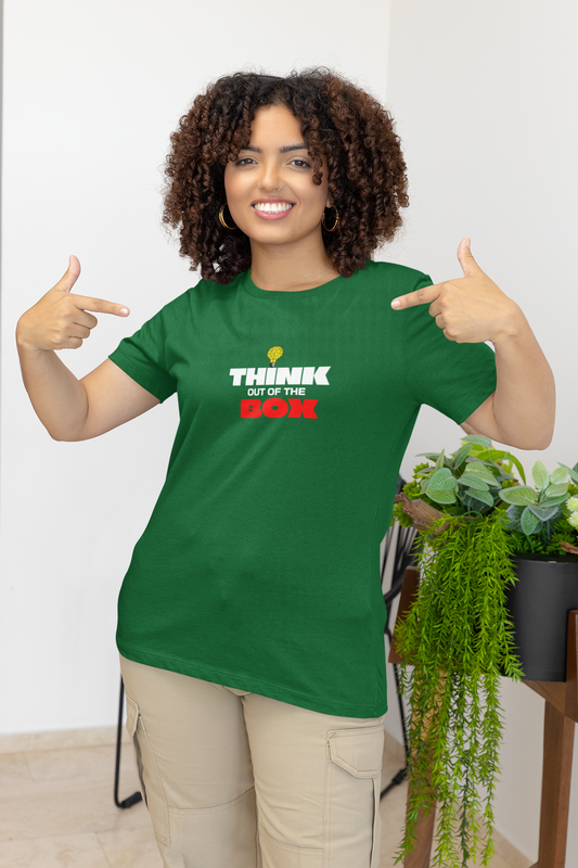 Think Box Half Sleeve Bottle Green Round Neck T-Shirt for Women by Hello Swanky