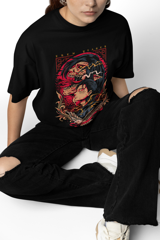Black Yeager Oversized T-Shirt for Bold Anime Streetwear