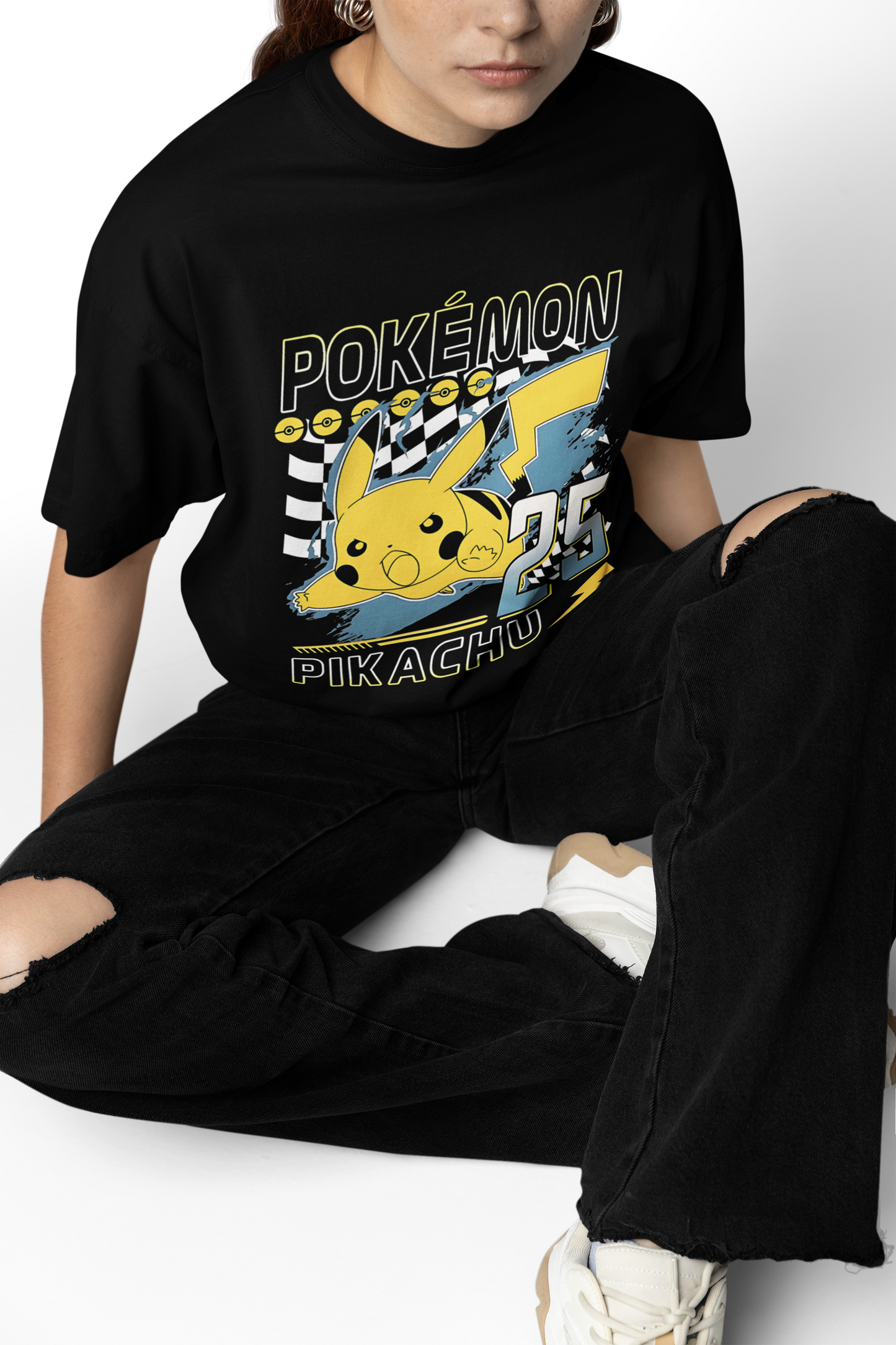 Pokemon Pikachu Oversized Black T-Shirt – Relaxed Fit Graphic