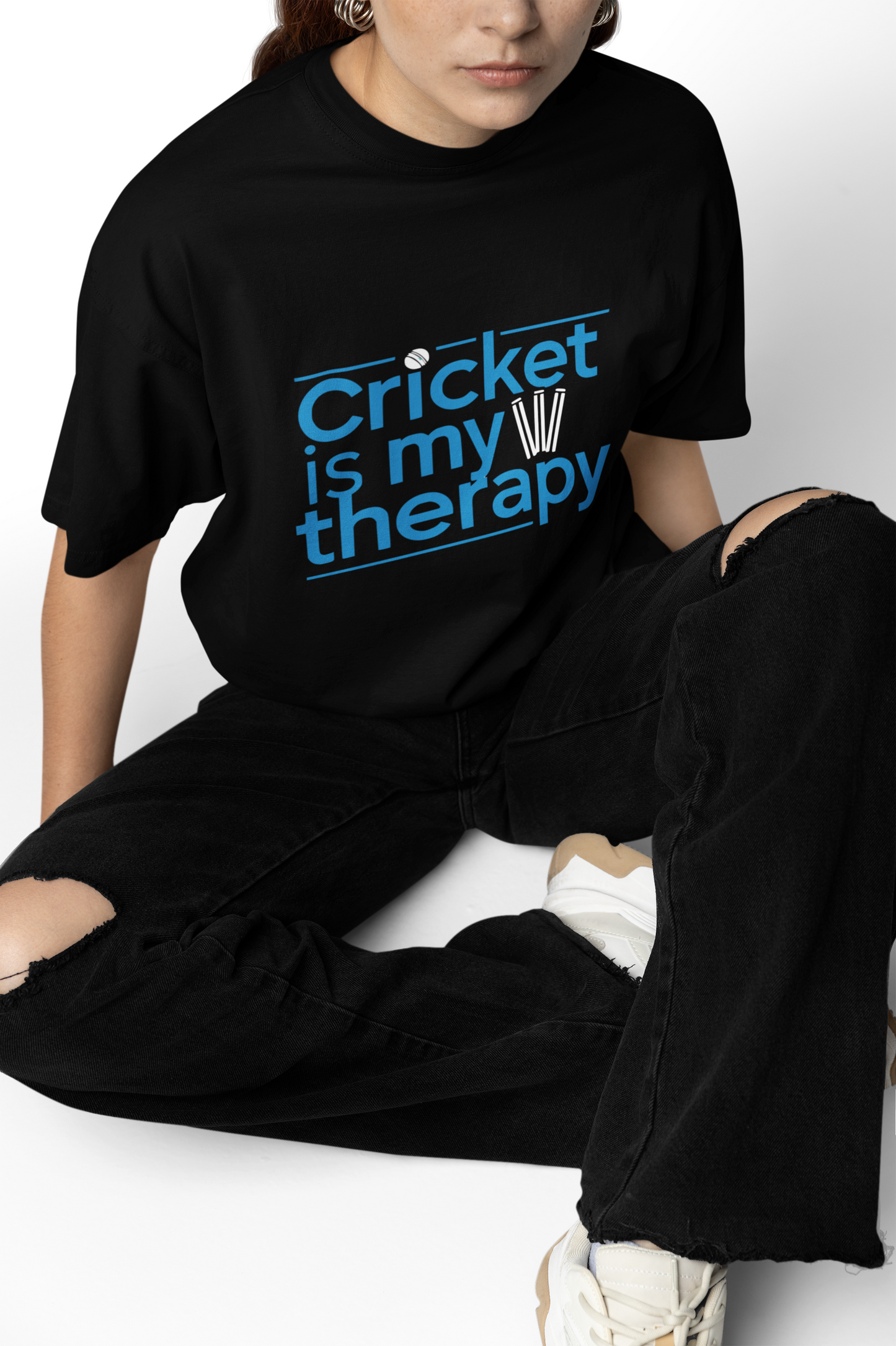 Cricket Is My Therapy Oversized T-Shirts