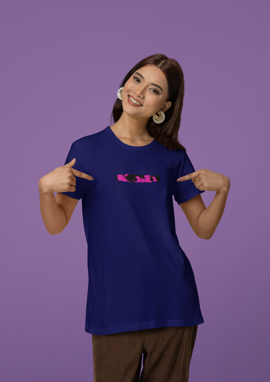 LOOK Half Sleeve Navy Blue Round Neck T-Shirt for Women