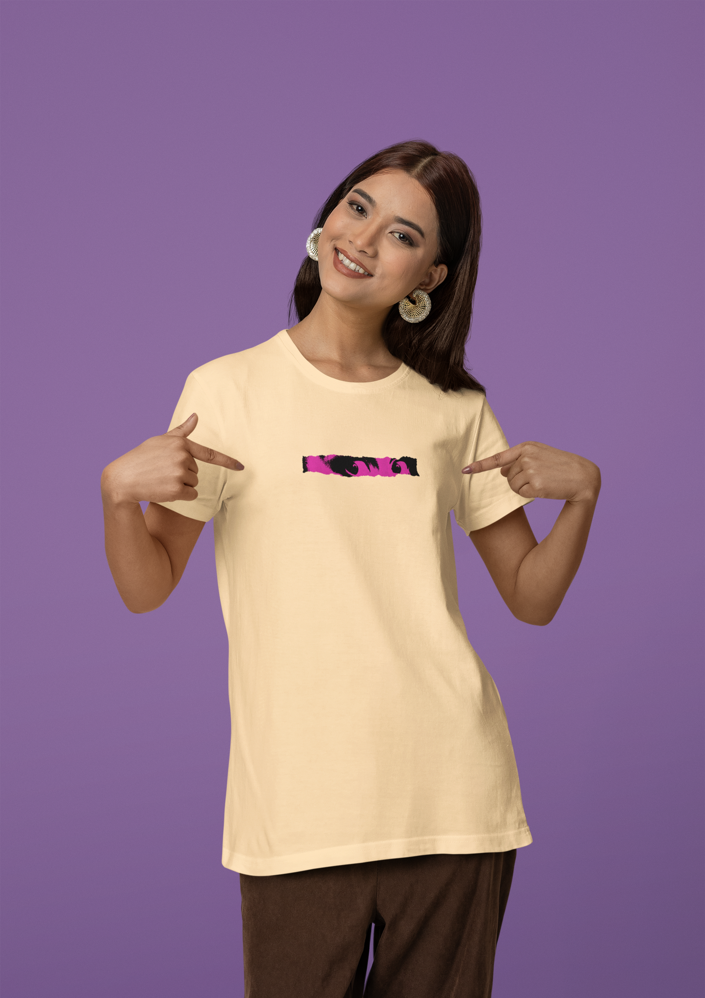 Round Neck T-Shirt look Beige Half Sleeve Women Daily Style