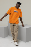 Old & Classic Half Sleeve Orange Oversized T-Shirt for Men by Hello Swanky