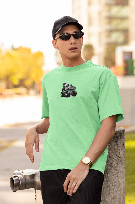 Monster Truck Saga Green White Oversized T-Shirt – Bold & Fun