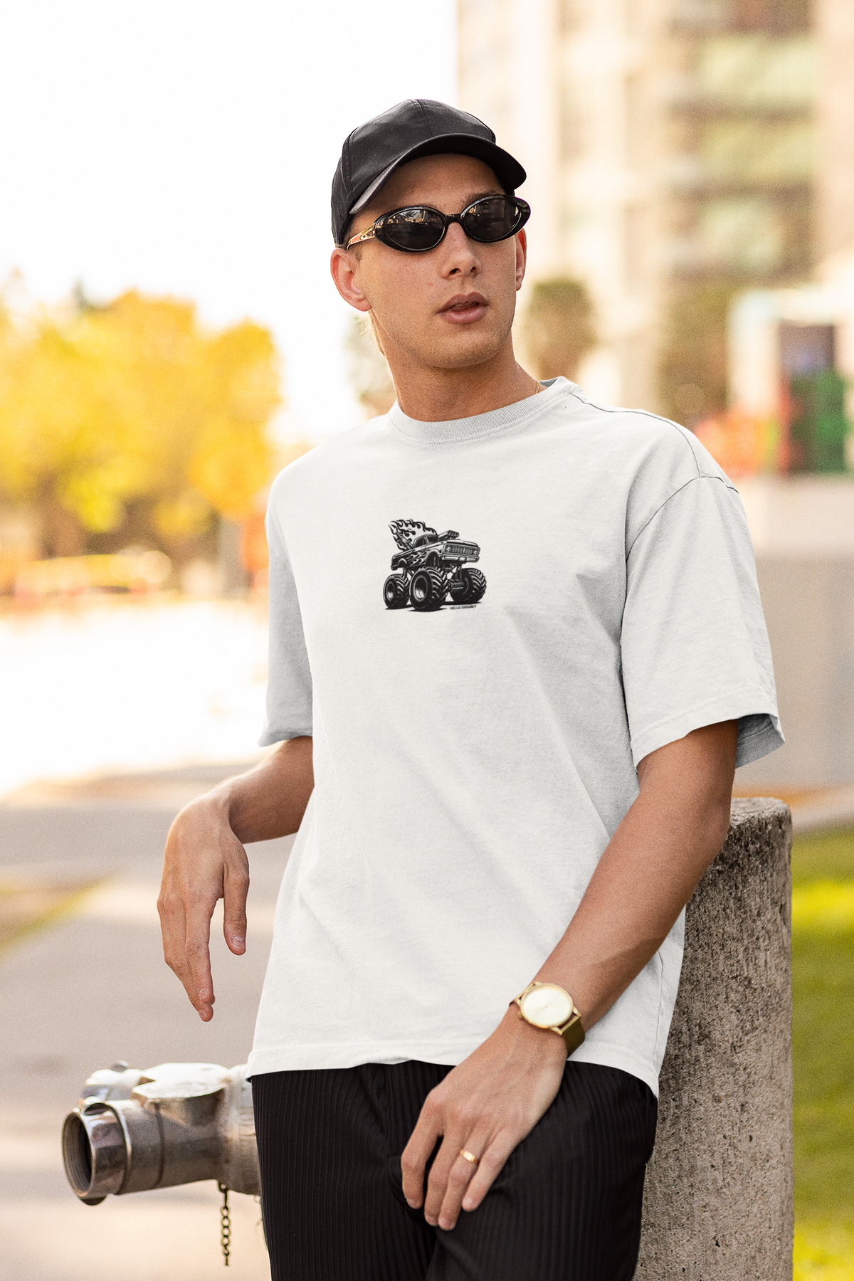 Monster Truck Unisex White Oversized T-Shirt