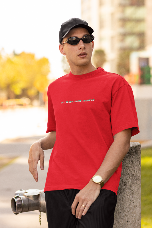 Eat Sleep Game Red Oversized T-Shirt for Men – Gamer Style