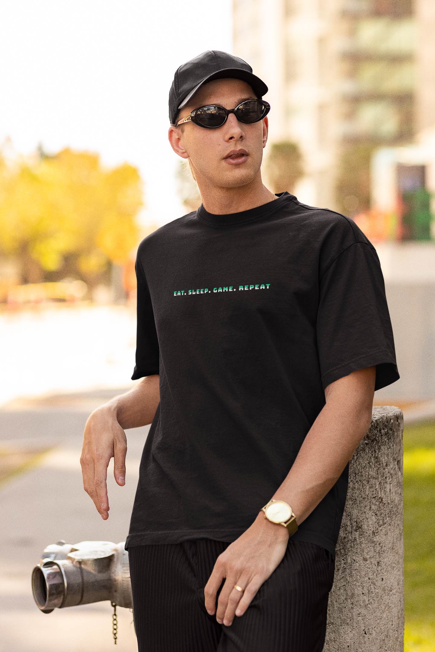 Eat Sleep Game Black Oversized T-Shirt for Men – Gamer Style
