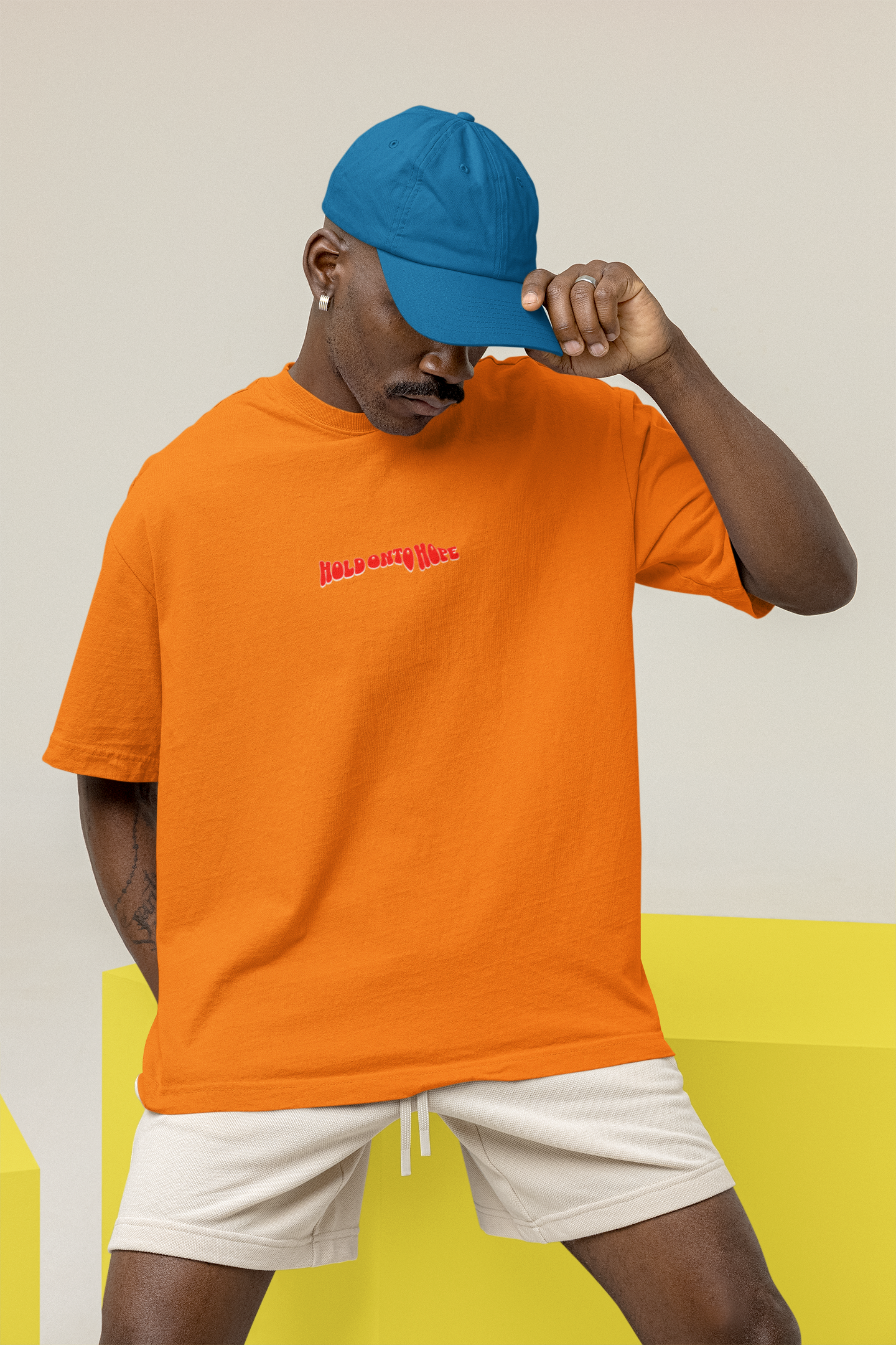 Hold & Hope Half Sleeve Orange Oversized T-Shirt for Men by Hello Swanky