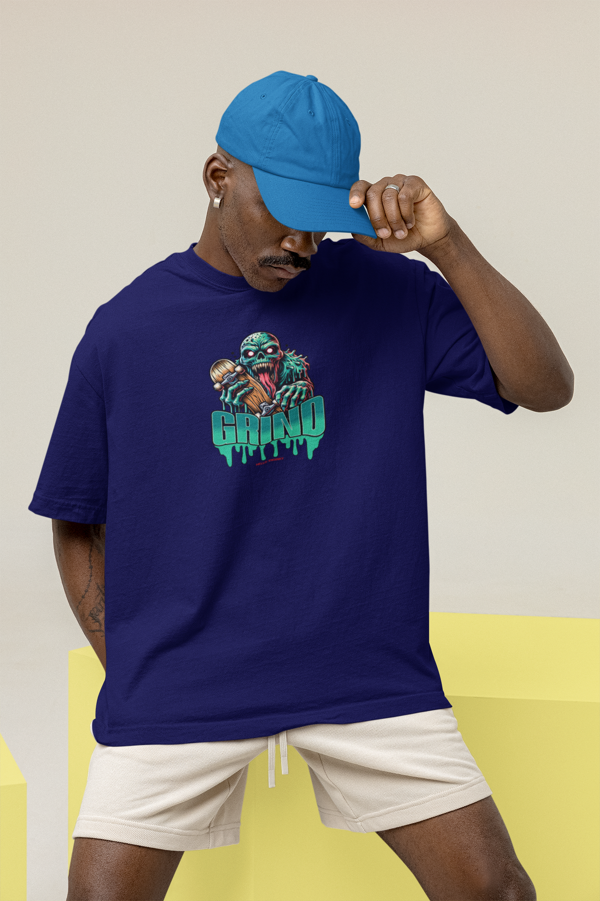 Grind Unisex Navy Blue Oversized T-Shirt