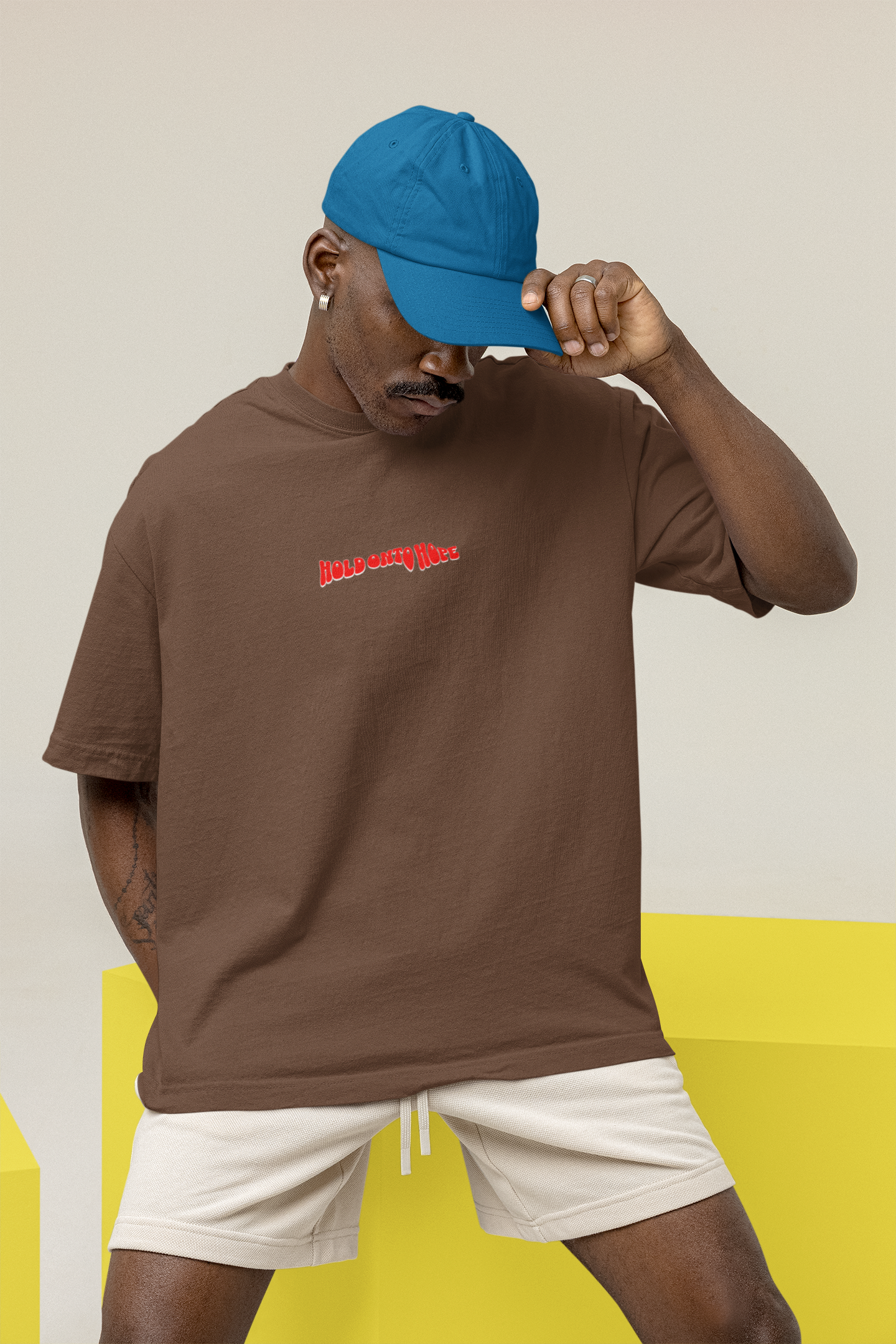 Hold & Hope Half Sleeve Brown Oversized T-Shirt for Men by Hello Swanky