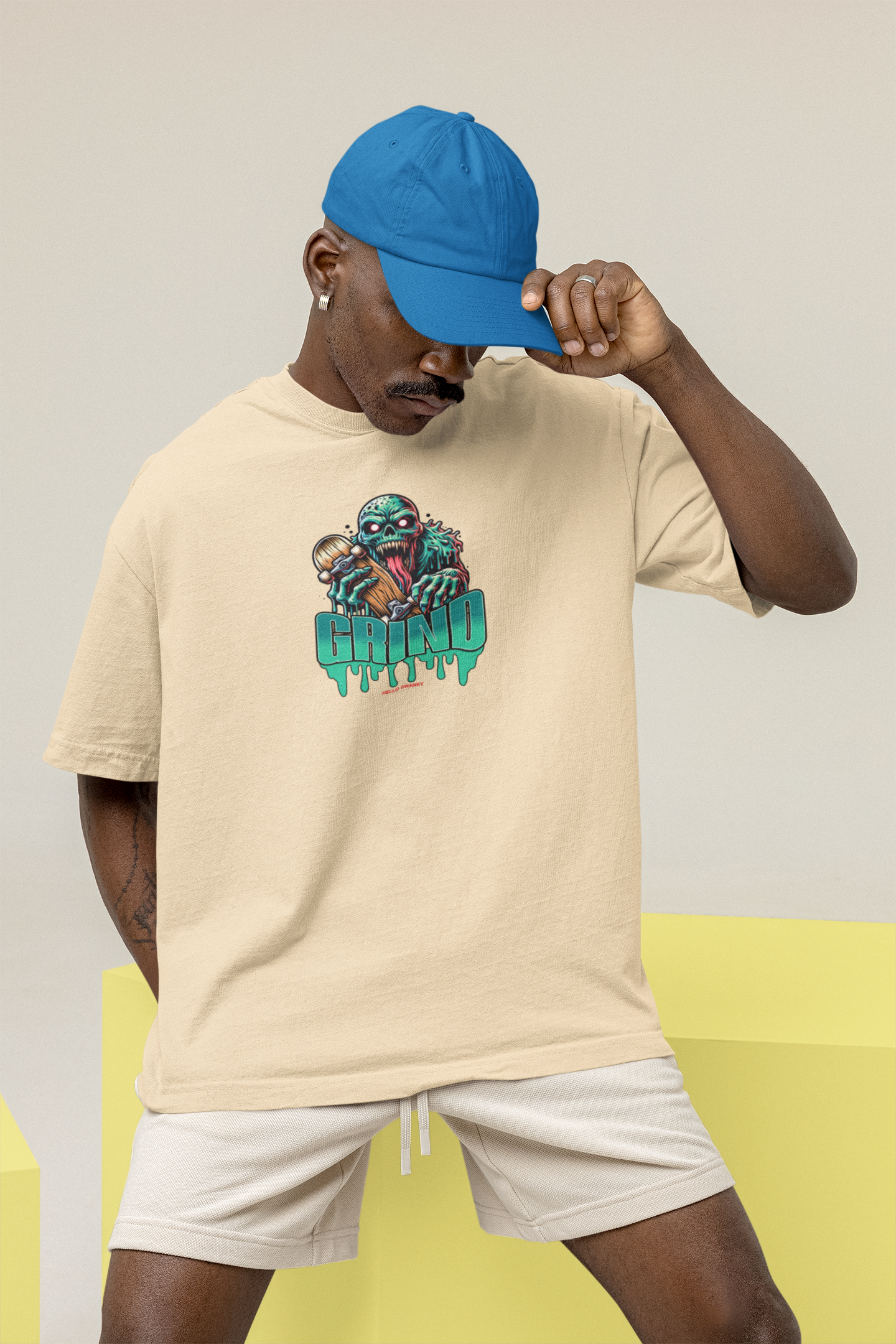 Grind Unisex Beige Oversized T-Shirt