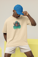 Push & Flip Half Sleeve Beige Oversized T-Shirt for Men by Hello Swanky