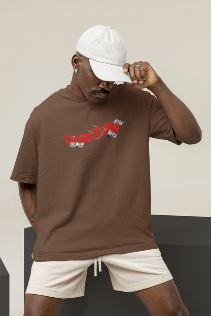 Cash Flow Unisex Brown Oversized T-Shirt Streetwear Style