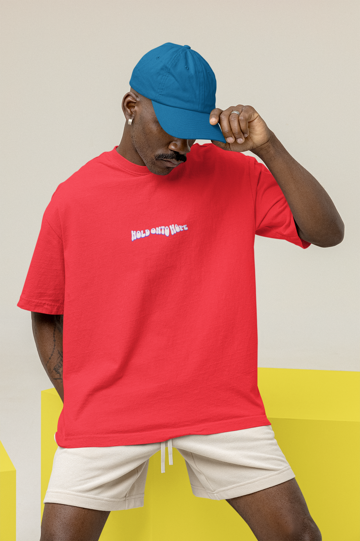 Hold & Hope Half Sleeve Red Oversized T-Shirt for Men by Hello Swanky