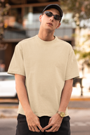 Hello Swanky Men's Plain Beige  Oversized Half Sleeve T-Shirt - Round Neck