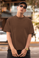 Hello Swanky Men's Plain Brown Oversized Half Sleeve T-Shirt - Round Neck