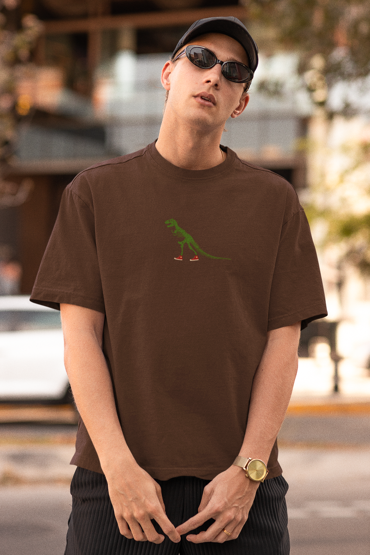 T-Rex Unisex Brown Oversized T-Shirt Bold Dino Casual Wears