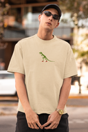 T-rex Half Sleeve Beige Oversized T-Shirt for Men by Hello Swanky