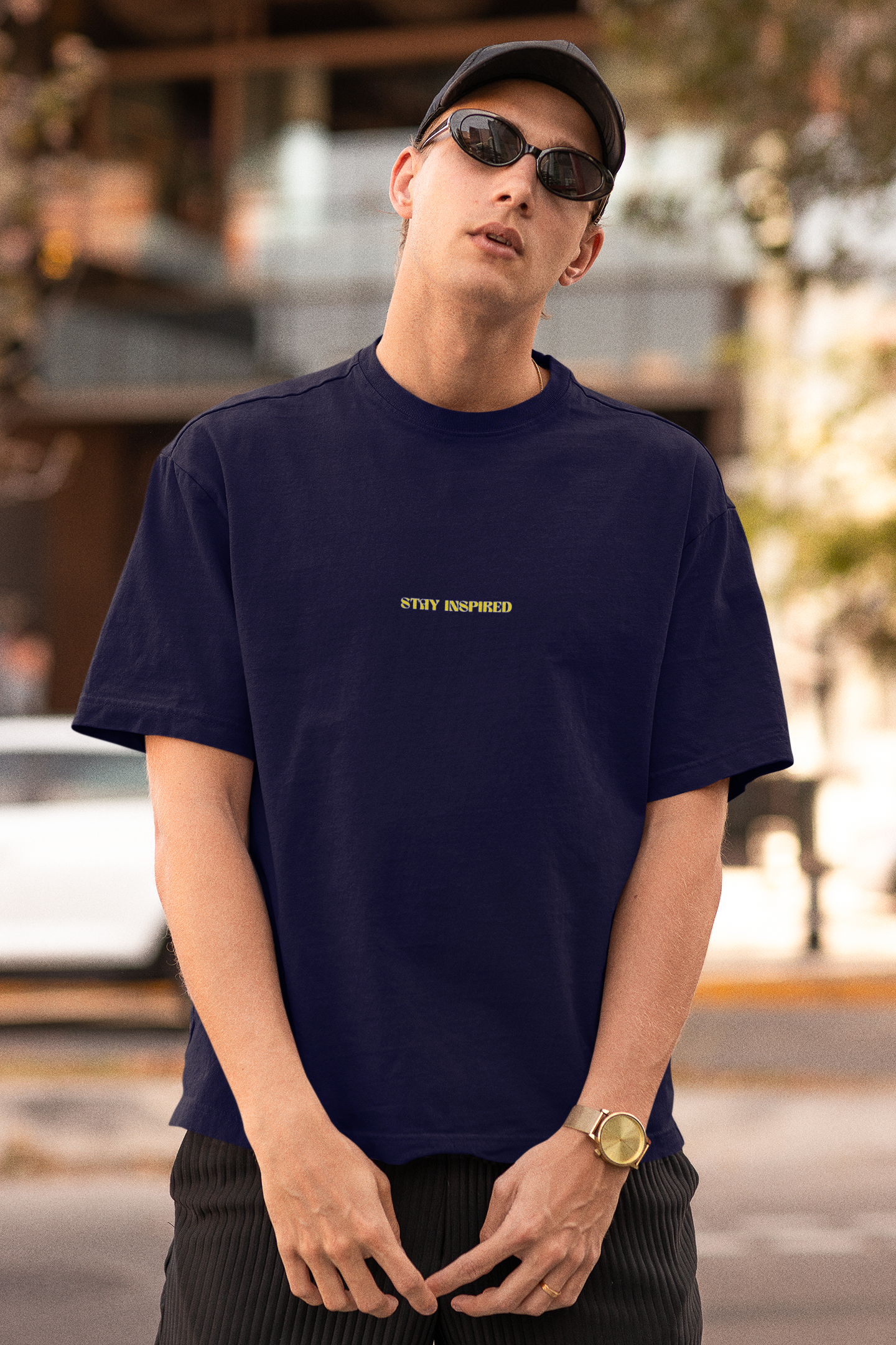 Rise Up Unisex Navy Blue Oversized T-Shirt
