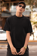 Hello Swanky Men's Plain Black Oversized Half Sleeve T-Shirt - Round Neck