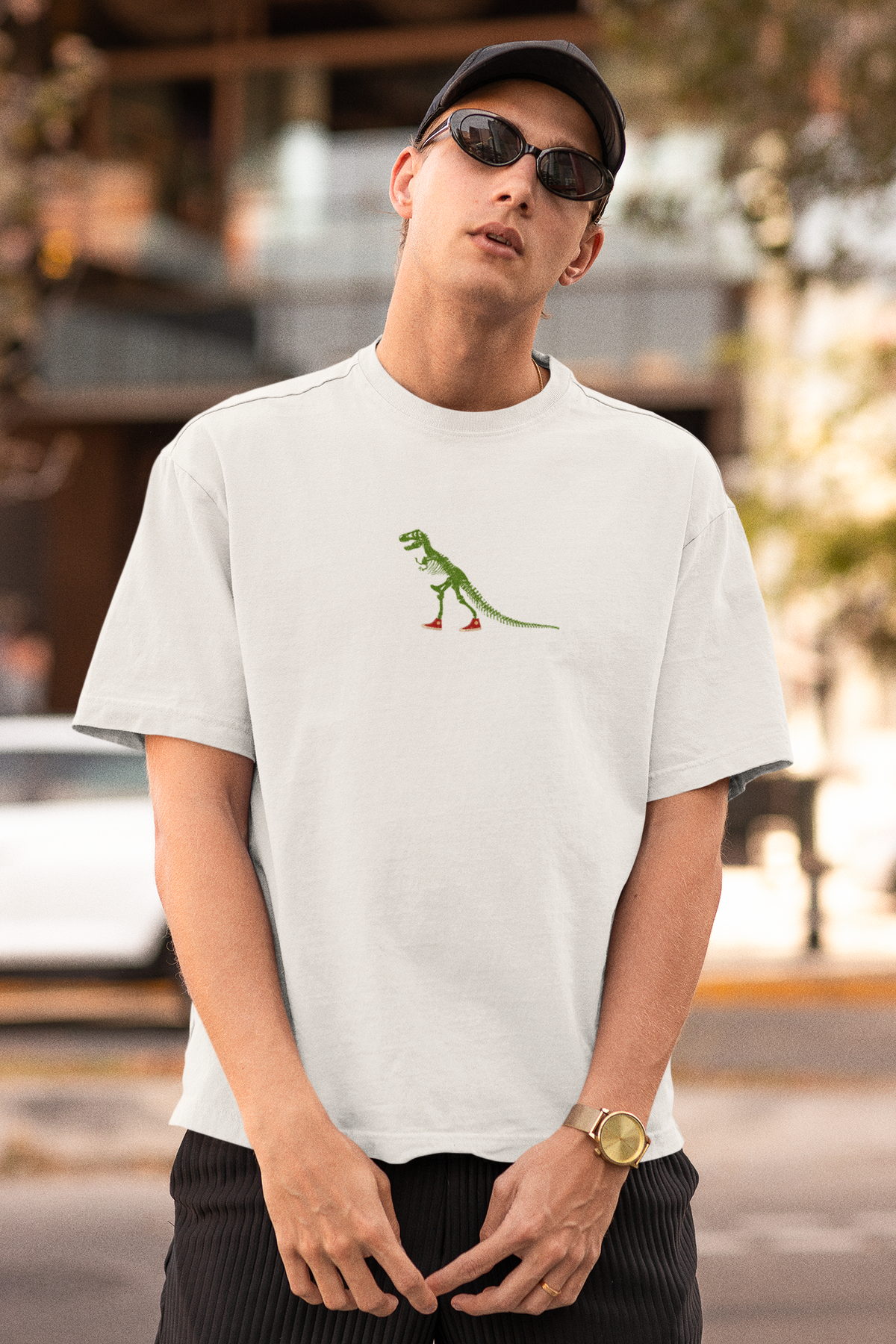 T-Rex Unisex White Oversized T-Shirt
