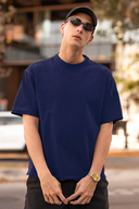 Hello Swanky Men's Plain Navy Blue Oversized Half Sleeve T-Shirt - Round Neck