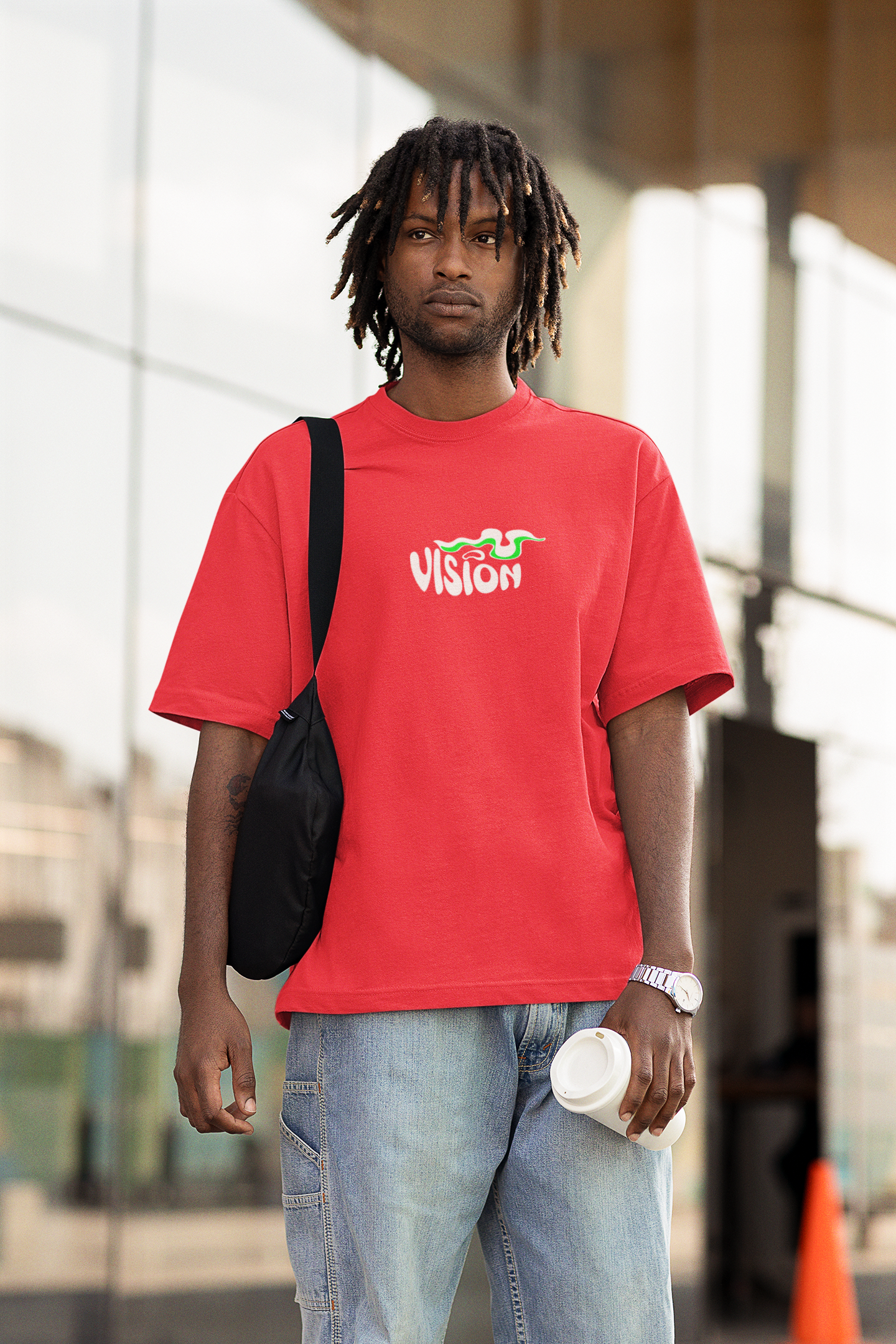 Visionary unisex red oversized t-shirt - s